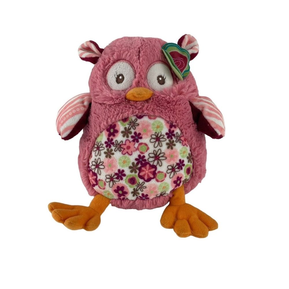 Demdaco Nat‎ & Jules Pink Owl 8" Plush Evette 2013 Flowers Stuffed Animal Toy